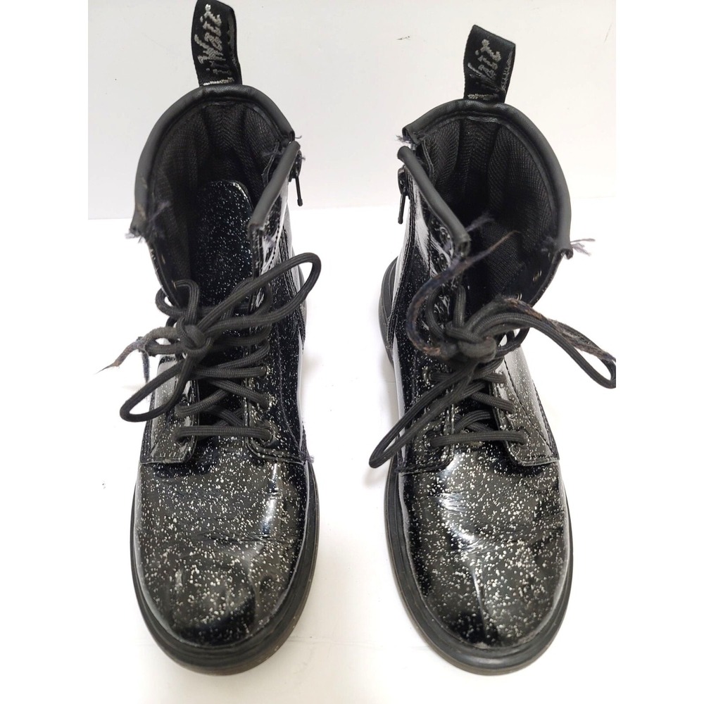 Dr. Martens Kids Black & White Glitter Combat Boots With Zip & Lace size 3